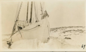 Image: Bowdoin, bow view, in winter quarters